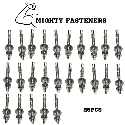Wedge Anchors – Heavy-Duty 304 Stainless Steel Expansion Bolts for Concrete & Masonry, Rust-Resistant & Durable - 1/4" X 2-1/4" - 25 Pack