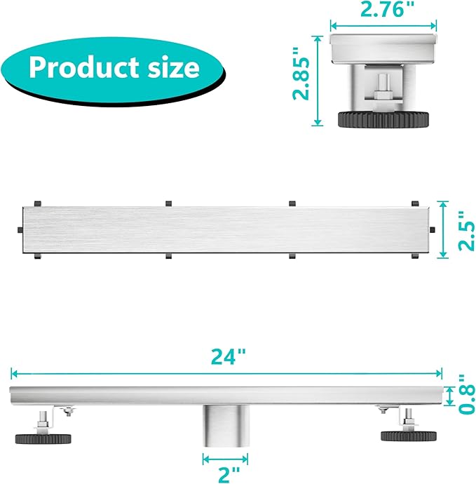 Neodrain 24-Inch Linear Shower Drain- with 2-in-1 Flat & Tile Insert Cover, Brushed 304 Stainless Steel Rectangle Shower Floor Drain,Floor Shower Drain