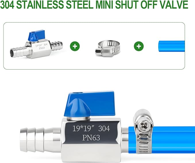 TAISHER 2PCS 304 Stainless Steel 3/4" Mini Ball Valve Shut Off Switch, 3/4" Hose Barb with 4PCS Hose Clamps