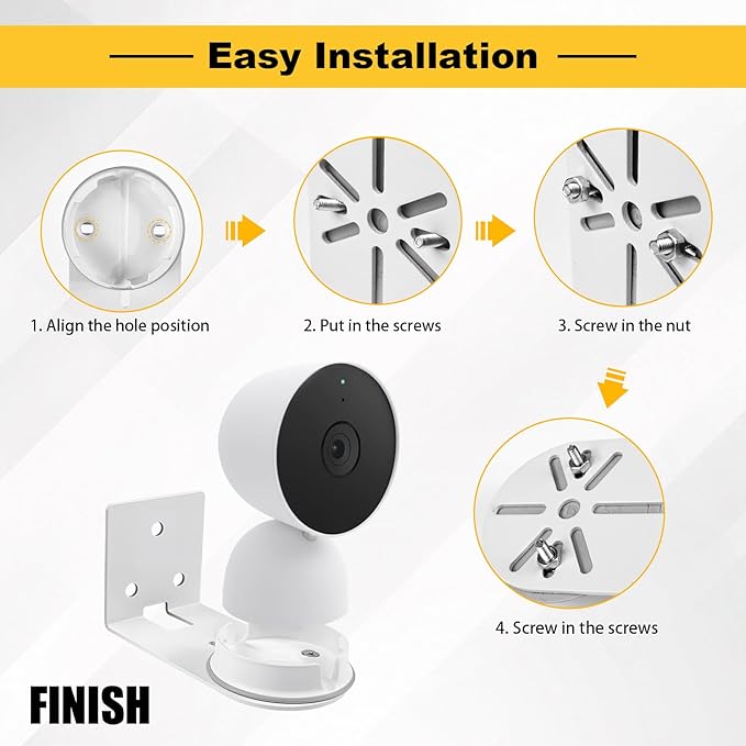 3 Pack Adhesive Metal Nest Camera Mount fits for Google Indoor Nest Security Cam 2nd Generation Wired, Adjustable Wall Mount Camera Bracket Holder for Optimal Viewing Angles, White
