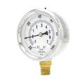 PIC Gauges PRO-201L-254CE 30-0-100 PSI Pressure Gauge, 2 1/2" Dial, 1/4" Male NPT Connection, Bottom Mount, Dual Scale, Glycerin Filled, Stainless Steel Case/Bezel, Brass Internals & Plastic Lens