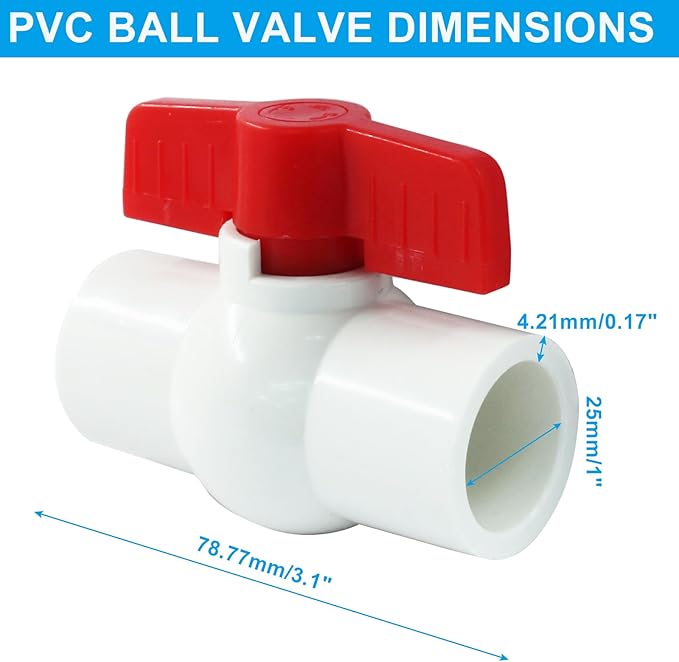 5 Pcs 3/4 Inch PVC Ball Valves, Water Shut Off Valves, 25mm Socket with Red T-Handle, Rated at 150 PSI Pipe Fittings for Swimming Pool, Plumbing & Irrigation Systems