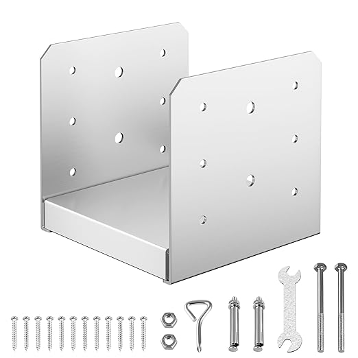 6"x 6" Post Base, 1Pcs Stainless Steel Adjustable Post Anchor Bracket(Internal 5.5 x 5.5), Adjustable Post Base for Pavilion Deck Porch Handrail Railing Support Decorative Anchor Plate