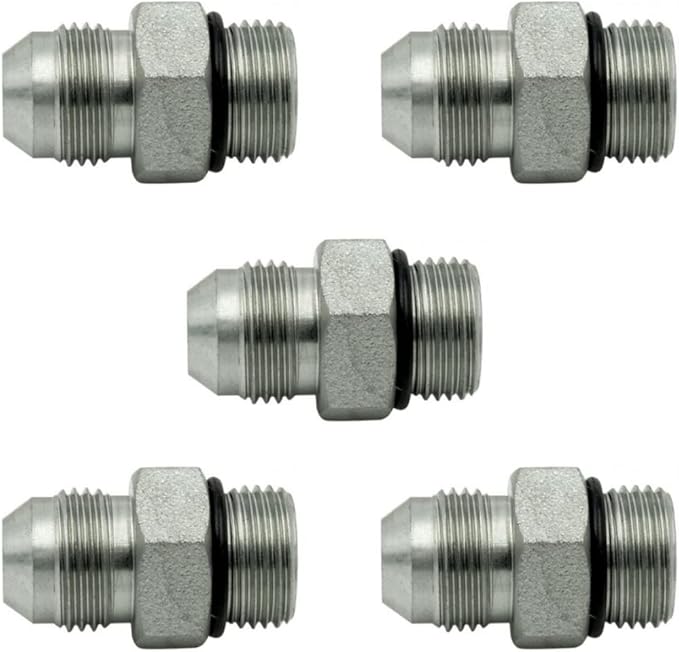 3/8" JIC Male x #8 SAE/ORB Male Straight Converter Hydraulic Pipe Adapter Fitting (5-PACK) | 6400-06-08