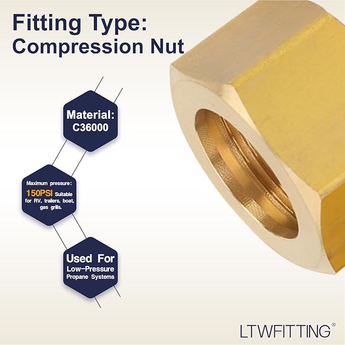 LTWFITTING 3/4-Inch Brass Compression Nut,Brass Compression Fitting(Pack of 10)