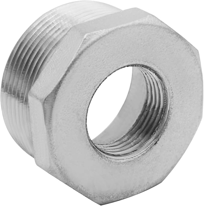 Stainless Steel 1-1/4" Male NPT to 3/4" Female NPT Reducer Hex Bushing Pipe Fitting Adapter (pack of 2)