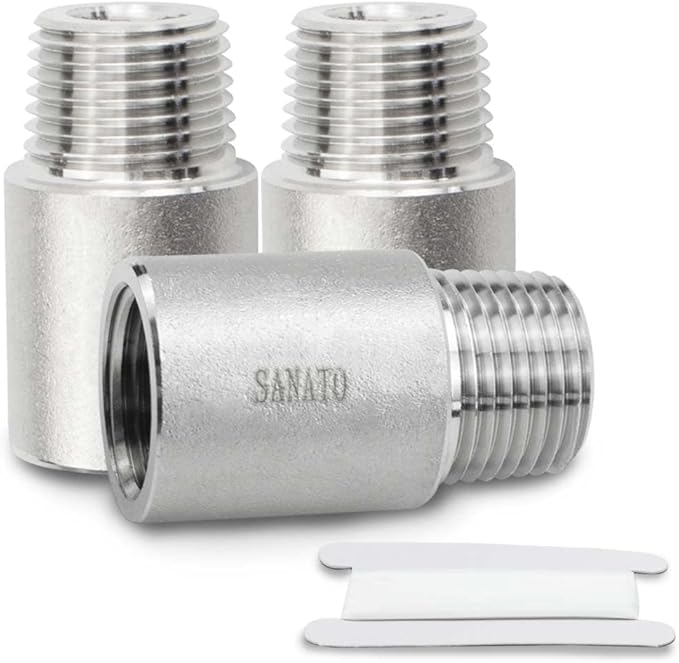 SANATO 3 Pcs SS 304 Forging Nipple Cast Piple, 1/2" NPT Male x 1/2" NPT Female Threaded, 50mm Piple Fittings