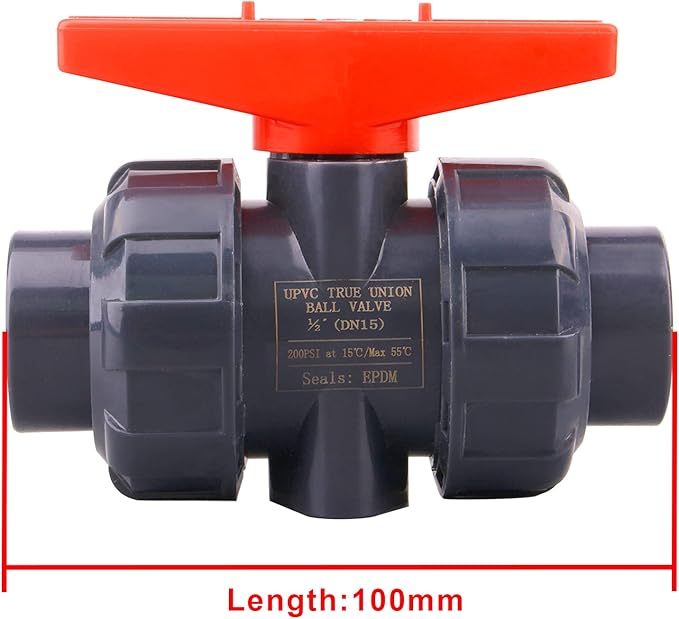DERNORD 2 Pack PVC True Union Ball Valve with Full Port, EPDM O-Rings, and Reversible PTFE Seats,Rated at 200 PSI (1/2 inch Socket)
