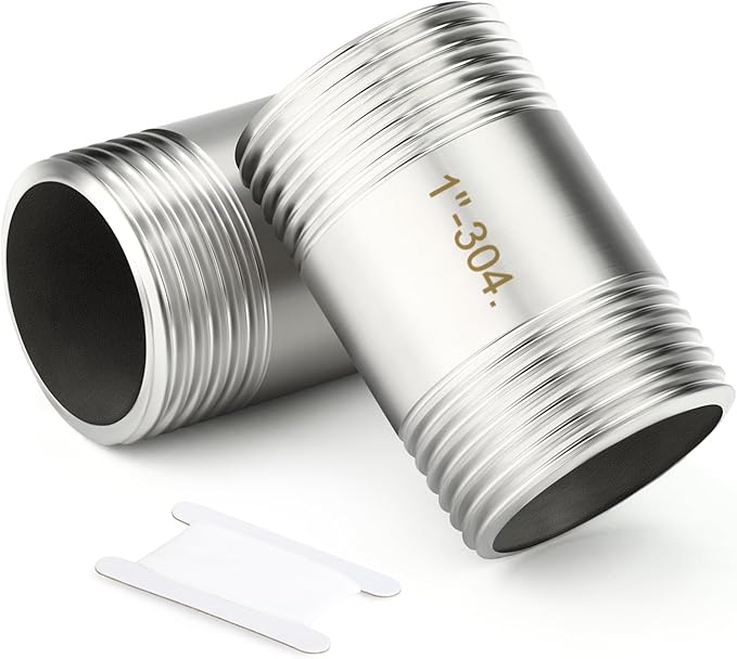 TAISHER 2PCS Stainless Steel Pipe Fittings, 1" BSP Male x 1" BSP Male Threaded, 2" Length Nipple Cast Pipe