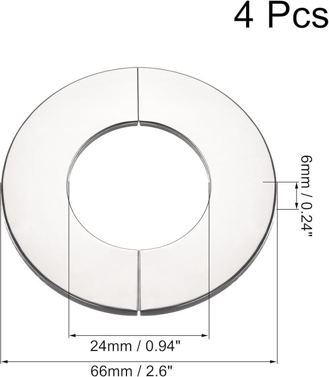 uxcell Wall Split Flange, Stainless Steel Round Escutcheon Plate for 22mm Diameter Pipe 4Pcs