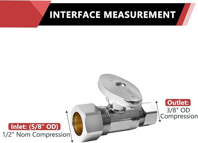 (Pack of 5) EFIELD Straight Stop Valve 1/2" Nominal (5/8" OD) Compression x 3/8" OD, 1/4-Turn, Chrome Plated,(VALVE122-5PCS)