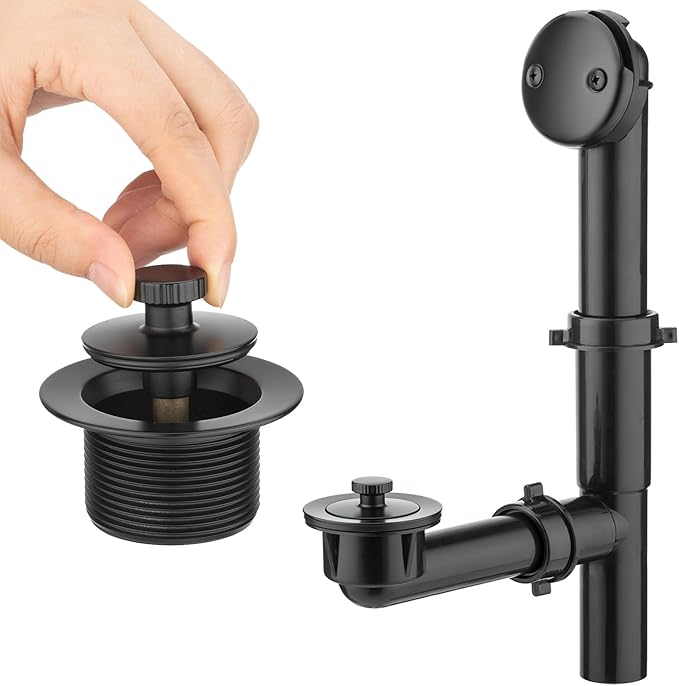 (1 Pack) Yariwiz 1-1/2" Matte Black Bathtub Tub Drain Kit Bath Waste Overflow Drain Tube Assembly with Universal Lift & Turn Bathtub Drain and Overflow Faceplate Matte Black