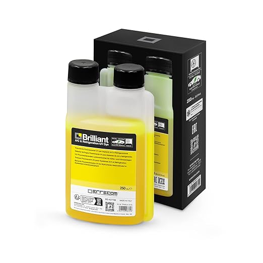 Errecom Brilliant - 8.5 fl oz (250 ml), Fluorescent UV Dye for Detecting Refrigerant Gas Leaks in Air Conditioning and Refrigeration Systems, 250 ml Bottle with Dispenser