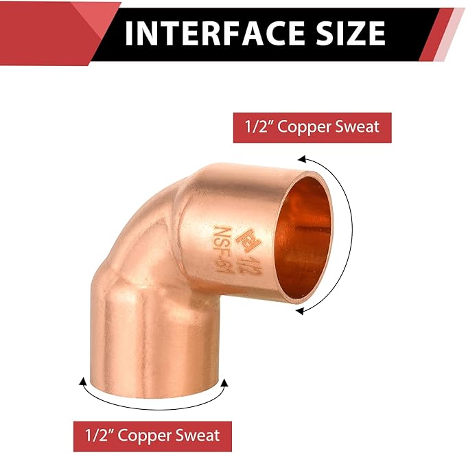 Pro 50-Pack EFIELD 1/2" C X C Short Radius Copper 90 Degree Elbow, LF Copper Plumbing Fittings with Sweat Solder Connection,(COPPER050)