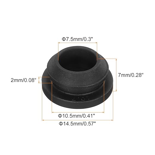MECCANIXITY 20Pcs Snap Rubber Grommet Plug Mount Dia 10.5mm ID 7.5mm Narrow Groove Width 2mm Seal Anti-Scratch for Electrical Box Cable Pipes Black