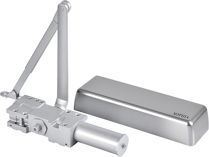 SOPHIA Automatic Door Closer Heavy Duty, Commercial Grade 1, Adjustable Spring Size 1-6 for High Traffic, ADA Compliant & UL Listed, Door Hydraulic Closer, Backcheck & Delayed Action, Silver