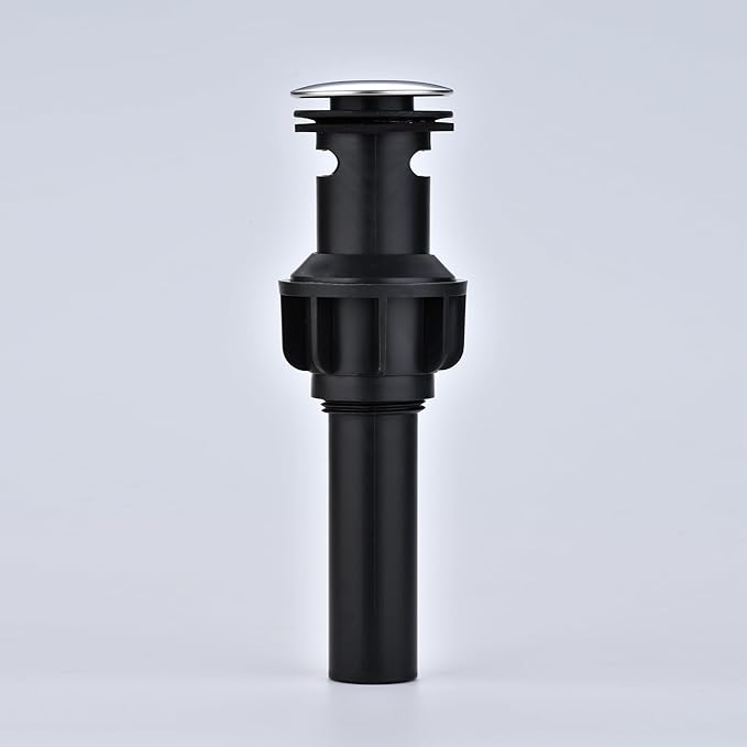 Bathroom Sink Drain with Overflow: Chrome+Black Bathroom Sink Drain Stopper for Bathroom Vanity Vessel Sink, Pop-up Sink Drain with Hair Catcher Anti-Clogging Strainer