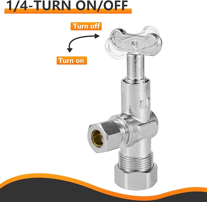 5-PCs HeSun Loose Key Angle Stop Valve, 1/2" Nominal (5/8"OD) Compression x 3/8" OD Compression, 1/4 Turn Shut Off Valve, PEX Chrome Plated Brass