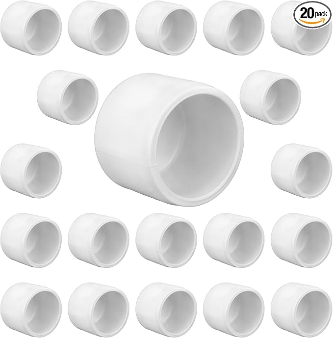 1" PVC Pipe End Cap Plug Adapter Pipe Fitting (Socket), Furniture Grade, DIY Shelf Garden Support Structure Storage Frame,White (pack of 20)
