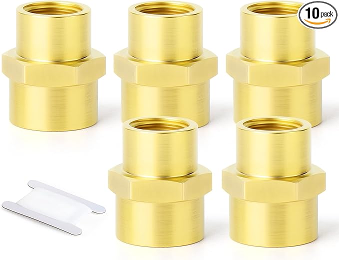 GASHER 10PCS Brass Pipe Fitting, Coupling, Reducer Adapter, 1/2" x 3/8" NPT Female