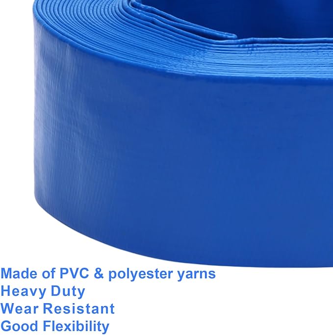 Lay-Flat Pool Backwash Hose - 3" x 50Ft Reinforced Heavy Duty PVC Discharge Hose Weather-Proof Vinyl Pool Drain Hose for Water Transfer with 2 clamps