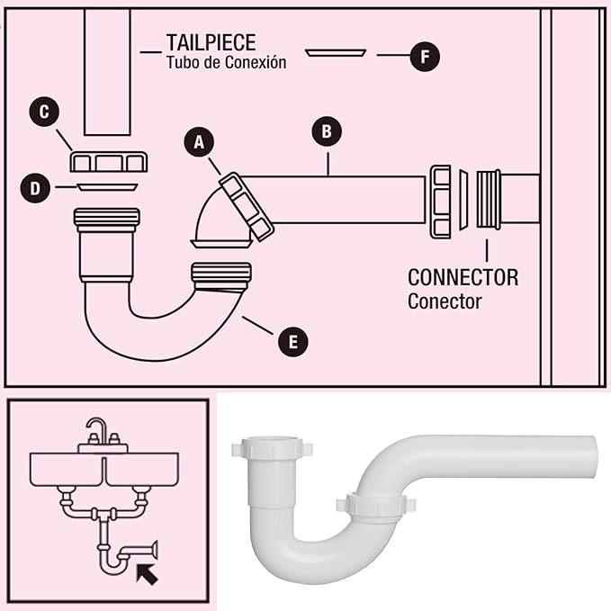 (1 Pack) Yariwiz White P Trap 1 1/2 Inch for Bathroom Kitchen Sink Drain Pipe Tubular Kit with Blue TPE Washer KSD-002W