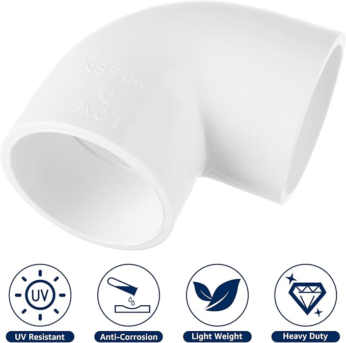 10 PCS 1-1/2" 90 Degree Elbow PVC Pipe Fittings, 2 Way Right Angle PVC Pipe Adapter Fittings, Furniture Build Grade SCH40, 1 1/2 Pipe Fittings Connectors for DIY Shelf Garden Support Structure