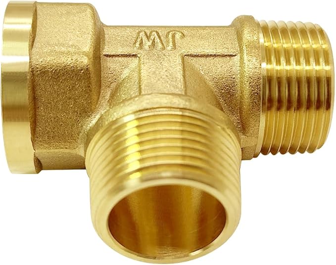 Joywayus Brass Pipe Fitting Barstock Tee 3 Way NPT 3/4" Female x 3/4" Male x 3/4" Male Hose Fitting