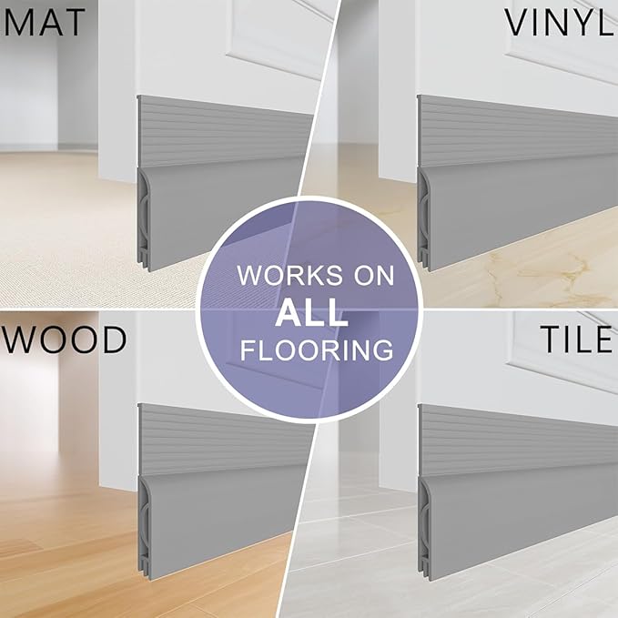 Door Draft Stopper,Adjustable Door Sweep for Bottom of Door,Silicone Weather Stripping Door Bottom Seal Blocker Air Noise, Under Door Gap Filler for Interior/Exterior Doors(Grey, 78inch)