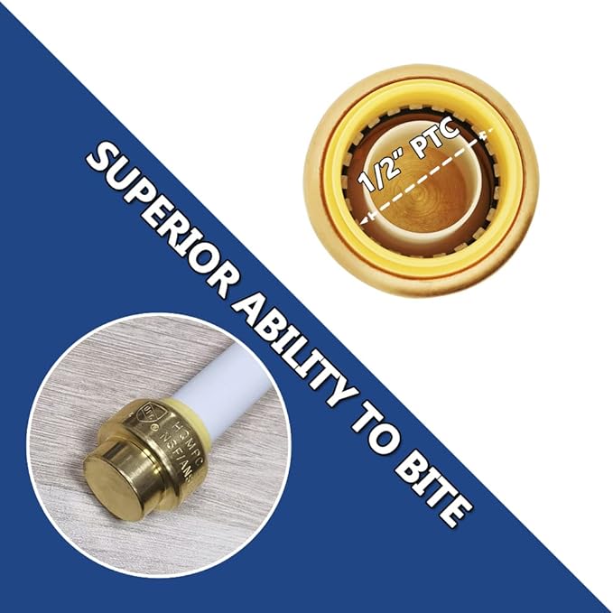 HQMPC 1/2" Push Fit PEX End Cap, Push-to-Connect Brass Plumbing Fittings No Lead Brass Plumbing Fittings with Disconnect Clip for Copper, CPVC 2Pcs