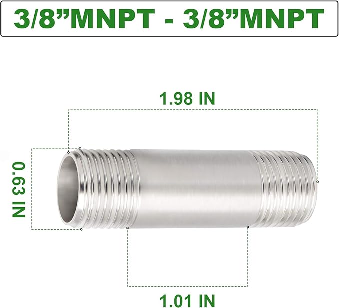 TAISHER 2Pcs Stainless Steel Pipe Fittings, 3/8" NPT x 3/8" NPT Male Threaded, 2" Length Nipple Cast Pipe