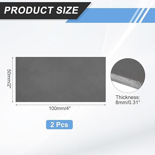 MECCANIXITY 2pcs 5/16"(8mm) x2 x4 Steel Plate, Black Hot Rolled A36 Steel Sheet Plate Base, Square Weldable Metal Discs for Industrial Construction Structural Support