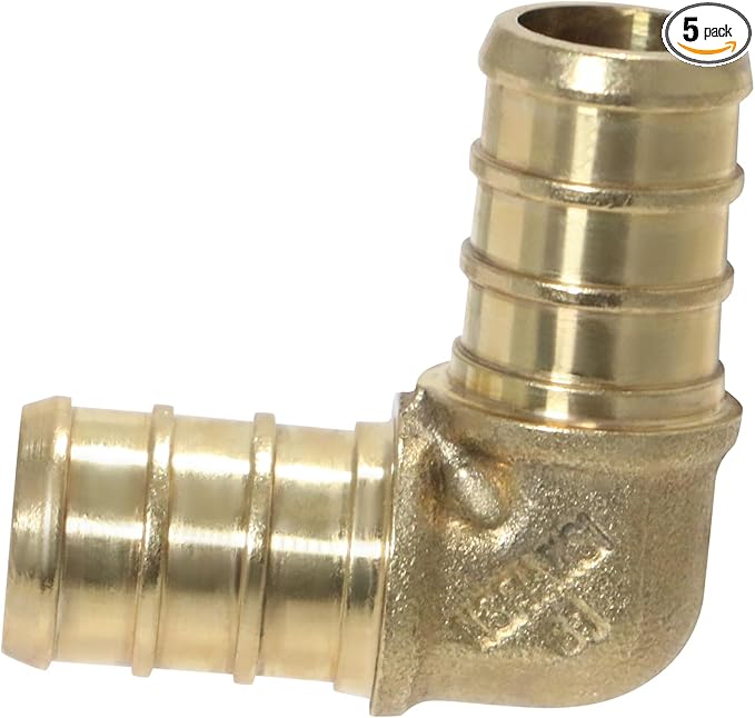XFITTING 5 Pcs Brass Crimp Elbow Fitting, 1/2 Inch Pex, 23-3-2=5X
