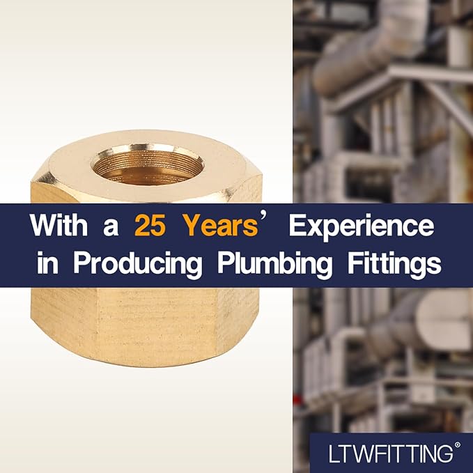 LTWFITTING 1/4-Inch Brass Compression Nut,Brass Compression Fitting(Pack of 1000)