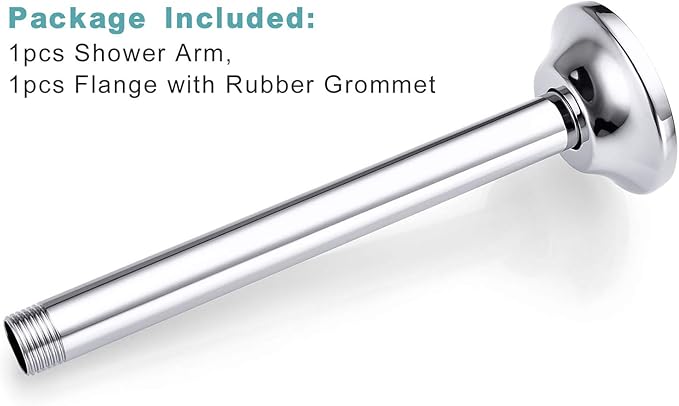 BESTILL 8 Inch Ceiling Mount Rain Shower Head Arm and Flange, Chrome