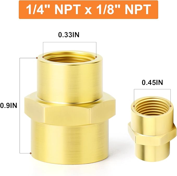 GASHER 10PCS Brass Pipe Fitting, Coupling, Reducer Adapter, 1/4" x 1/8" NPT Female