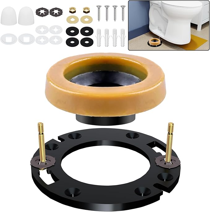 Toilet Flange Repair Kit with Wax Ring for Toilets Install or Leaking Toilet Wax Ring Replacement Kit Include Mounting Hardware Fits 3-inch or 4-inch Waste Lines