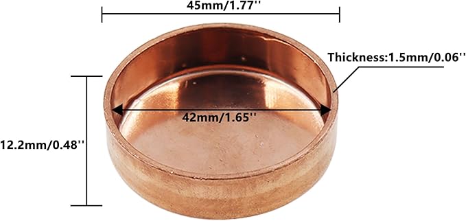Copper Pipe Cap,TTZEZE Copper End Cap,Certified Safe Pressure Copper Cap Plug,Solid Sweat Solder Connection,Pure Copper Plumbing Cap for Plumbing HVAC Air Conditioner 42mm/1.65'' 1PCS
