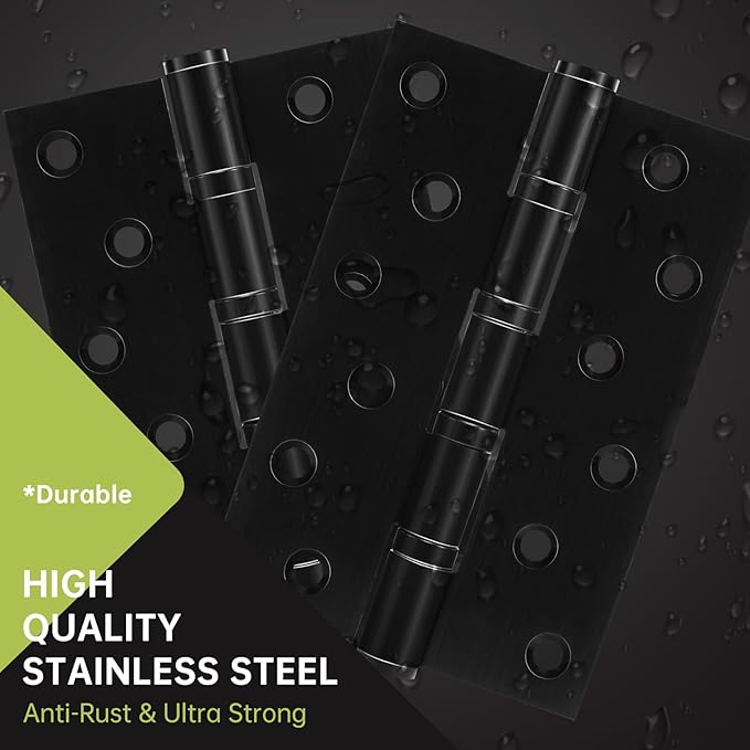 6 Pack Black Door Hinges 6 Inches Ball Bearing Hinges Heavy Duty Stainless Steel Hinge with Screws, Square Corner, Smooth and Quiet
