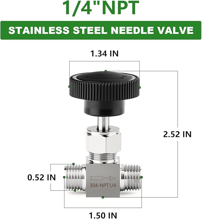 TAISHER 1PCS 304 Stainless Steel Straight Needle Valve 1/4" NPT Male For Flow Control Water Gas Oil
