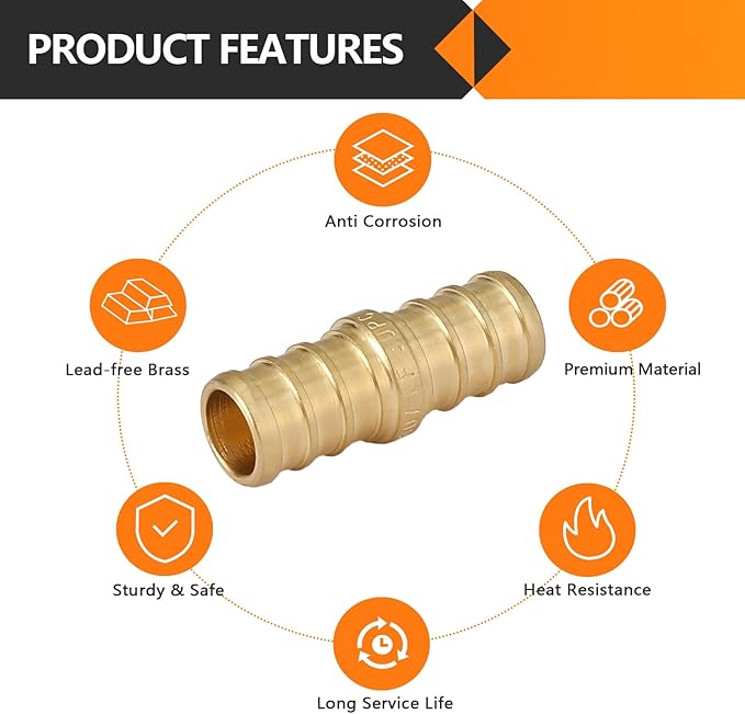 50-Pack HeSun PEX Fittings, 3/4"x3/4" Pex Straight Coupling, Brass Crimp Fitting for Pex Pipes, ASTM F1807(PEX1807006-50)