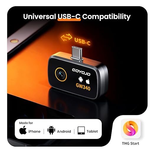 GW340 Thermal Camera for iPhone/Android/Tablet, 512x384 Super IR Resolution, Thermal Imager iOS 17/16/15 Series & iPads USB-C Port, 256x192 IR Resolution Home Inspection, HVAC, Automotive -4°F~752°F
