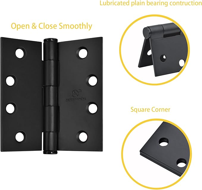 Matte Black Heavy Duty Door Hinge 4 X 4 Inch Commercial Hinges Square Corners Interior and Exterior Hardware for Doors Hinge 3 Pack