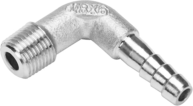 DERNORD 1/4" Hose Barb x 1/8" Male NPT Stainless Steel 90 Degree Elbow- Home Brew Pipe Fitting