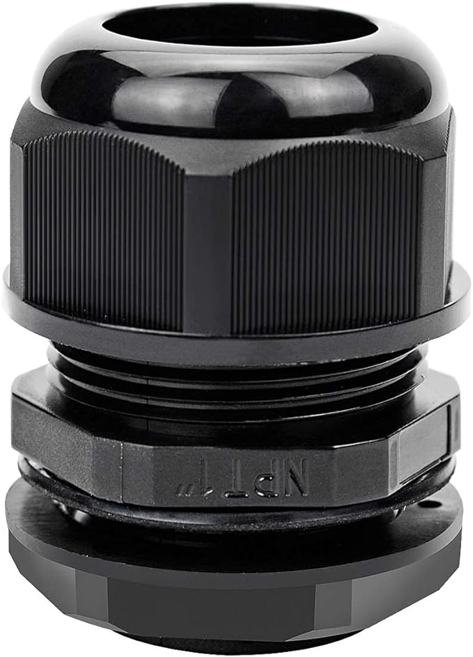 XHF 5 Pcs 1" IP68 Strain Relief Nylon Cord Grip Waterproof NPT Cable Glands Adjustable UL Listed and RoHS Compliant (Black)