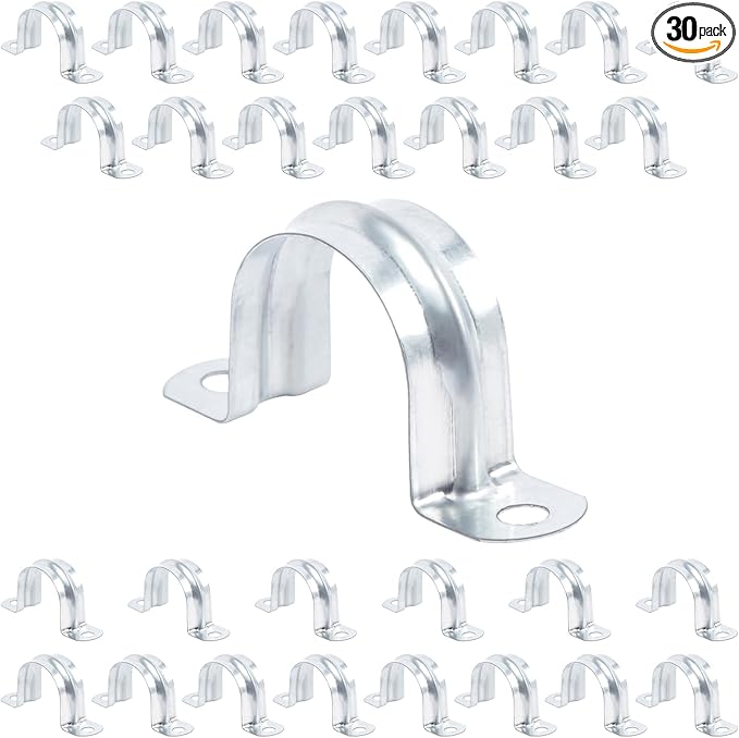 30 PCS 1-9/16 Inch Reinforced Rigid Pipe Strap, 2 Holes U Bracket Cable Clamp Hanger, Zinc Coated Tension Tube Clip, Conduits Strap Clamps for Pipe Fixing on Various Surfaces, 30 PCS(40 mm)