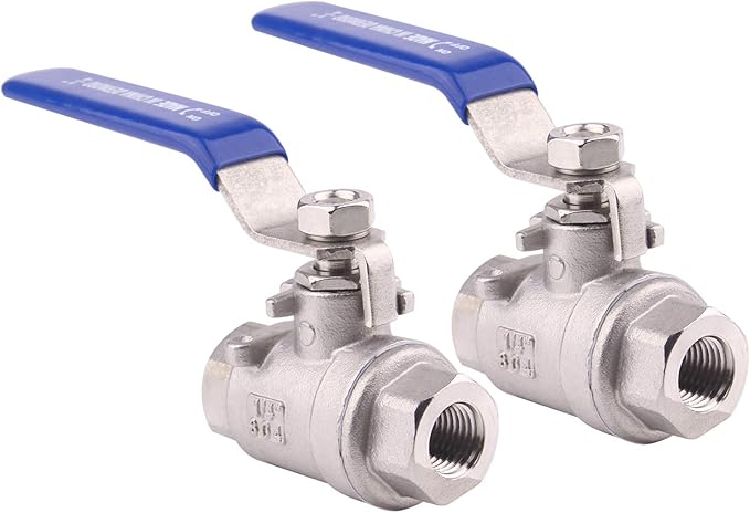 DERNORD Ball Valve Stainless Steel 304 1/4" NPT Heavy Duty for Water, Oil, and Gas with Blue Locking Handles (Pack of 2)