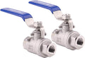 DERNORD Ball Valve Stainless Steel 304 1/4" NPT Heavy Duty for Water, Oil, and Gas with Blue Locking Handles (Pack of 2)