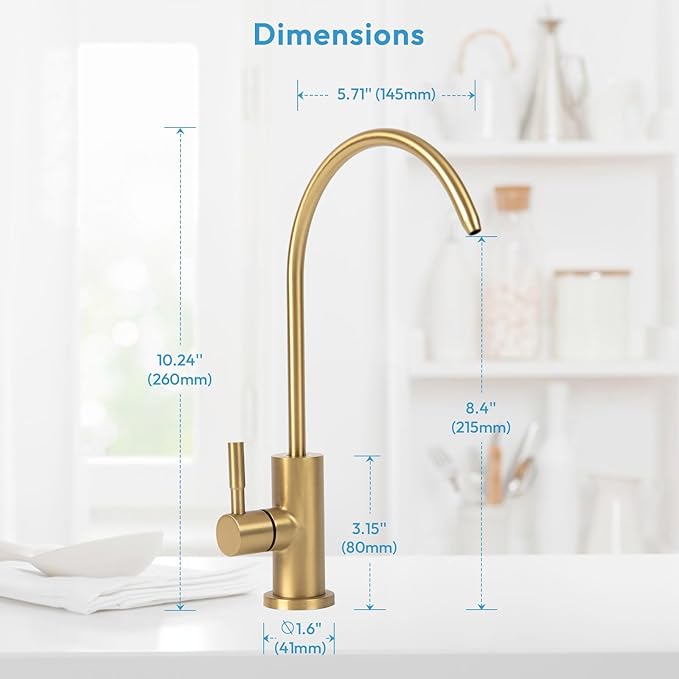 Besdor Reverse Osmosis Faucet, Filtered RO Drinking Water Faucet for Kitchen Sink, Non-Air Gap, 360-degree Rotation, Lead-Free, 304 Stainless Steel, Brushed Gold