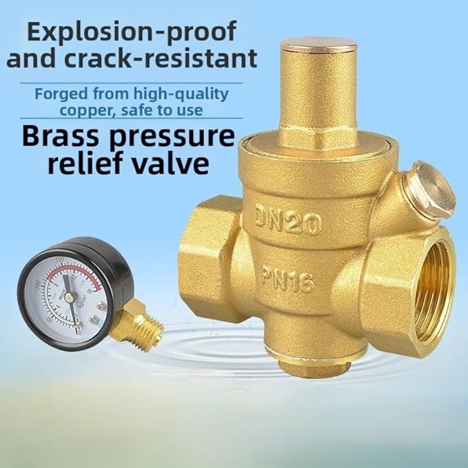 Water Pressure Regulator With Gauge, Made Of High Hardness Brass, Adjustable Water Pressure Reducing Valve Water For Indoor And Outdoor Taps, RV Systems DN20